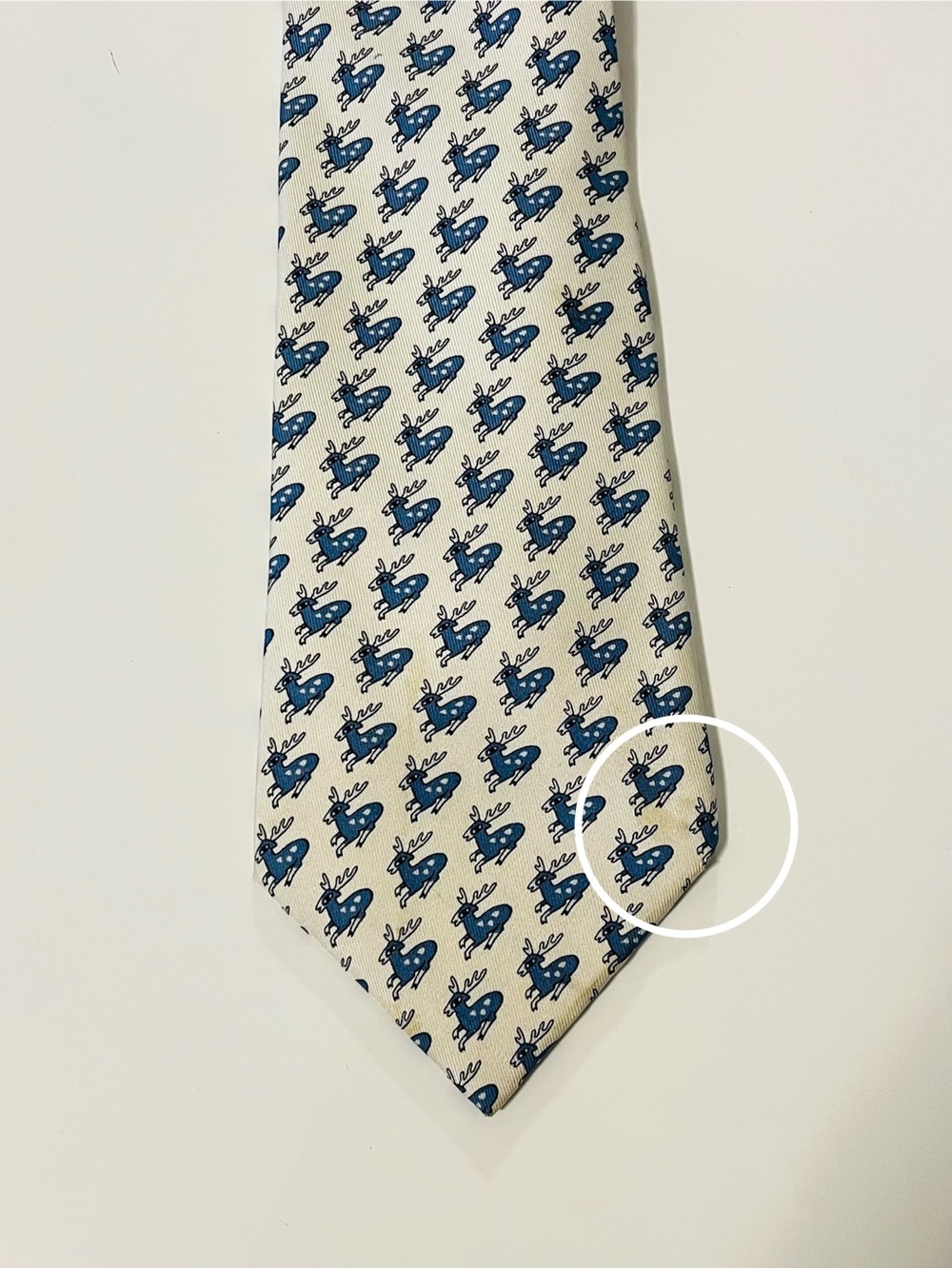 HERMES 5278 SA Mens Neck Tie 100% Silk Deer Stag Novelty Blue France Fathers Day - Picture 7 of 8